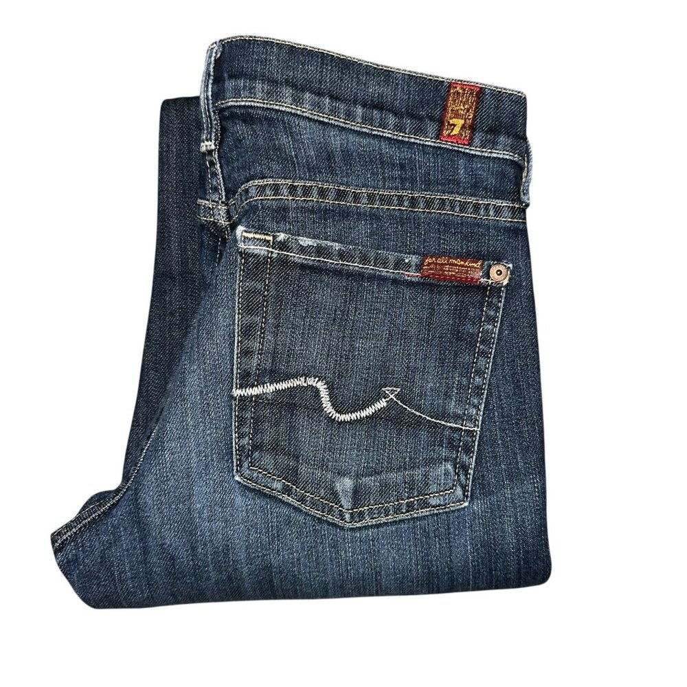 7 For All Mankind 7FAM Womens Jeans 27 34 Straight Leg Medium Wash Embroidered